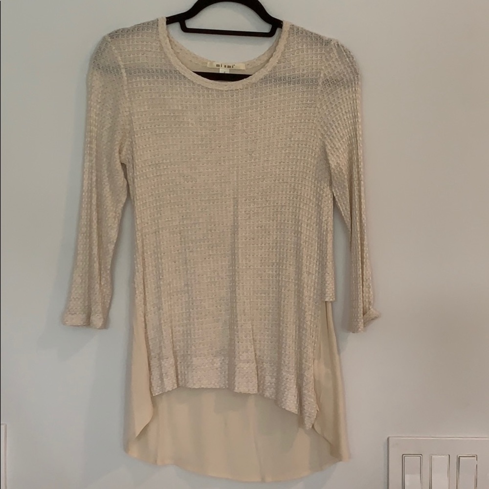 Waffle stitch 3/4 length top with sheer bottom